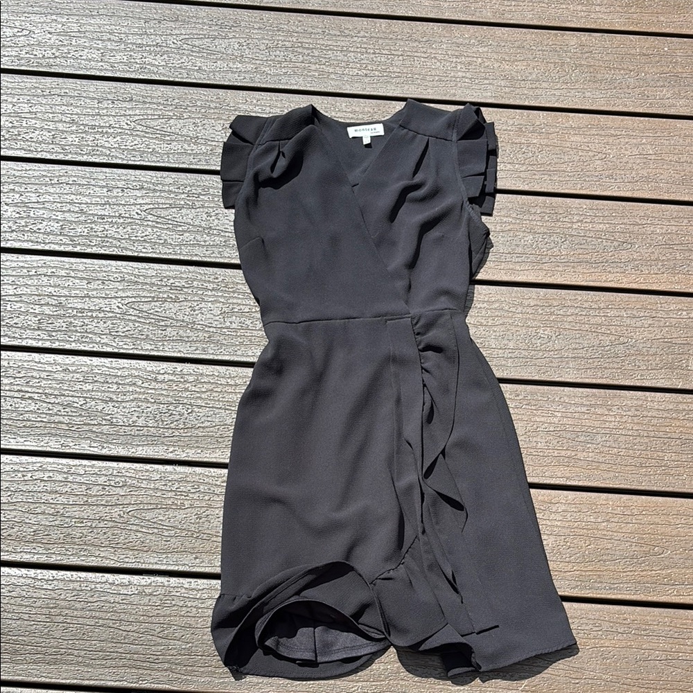 Monteau Black Ruffle Sleeve Mini Dress